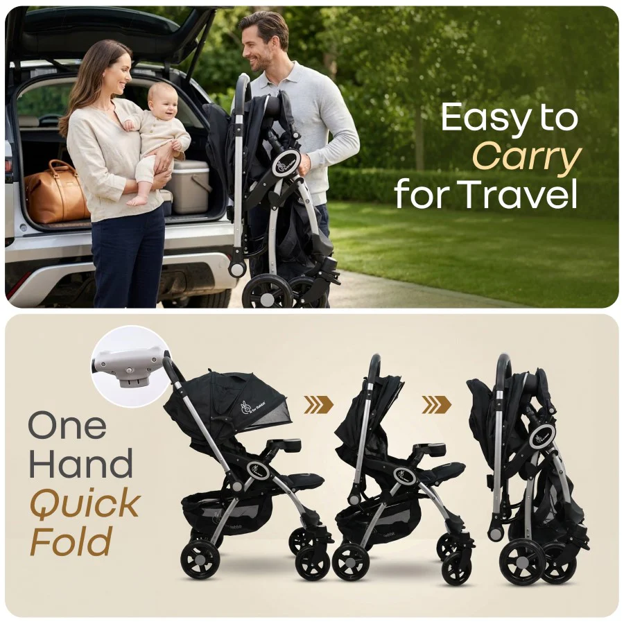 Chocolate Ride Stroller For Kids Reversible Handle, Multiple Recline Positions, Cup Holder with Meal Tray, 5 Point Safety Harness, Storage Basket - Black Grey - Image 7
