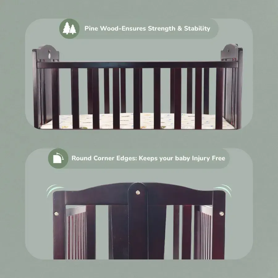 Dream Time Wooden Cradle - Swing & Wheel Lock, High Quality Pine Wood, Scratch Resistant - Image 3