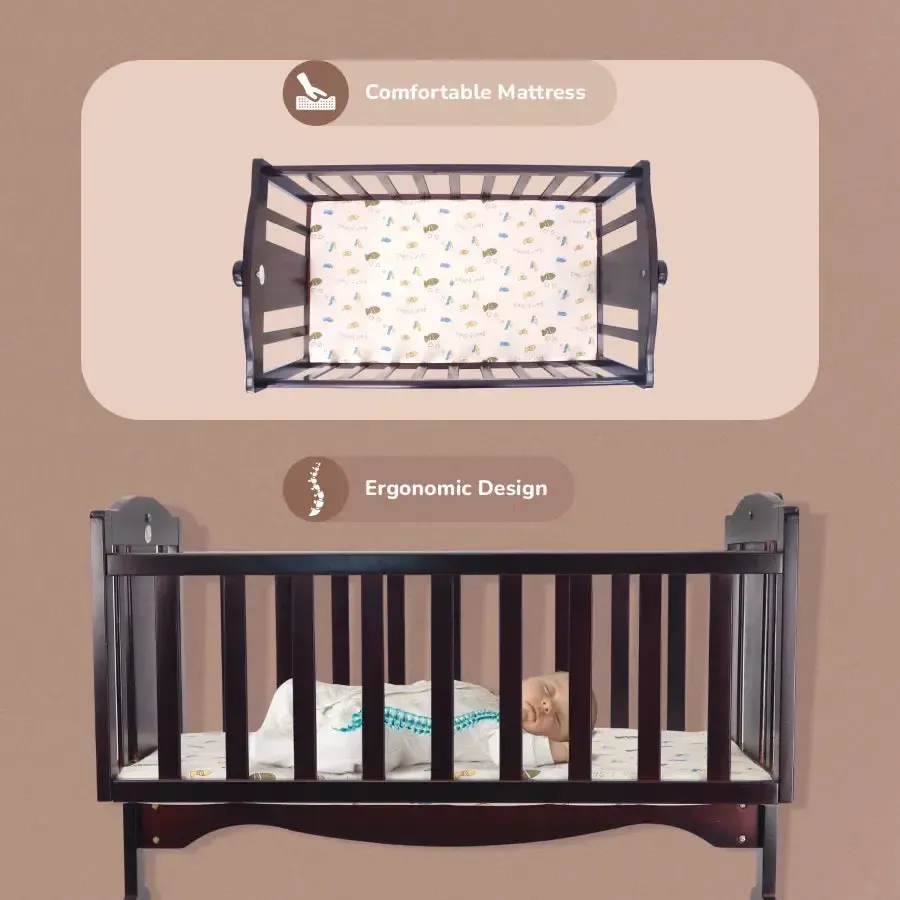 Dream Time Wooden Cradle - Swing & Wheel Lock, High Quality Pine Wood, Scratch Resistant - Image 6