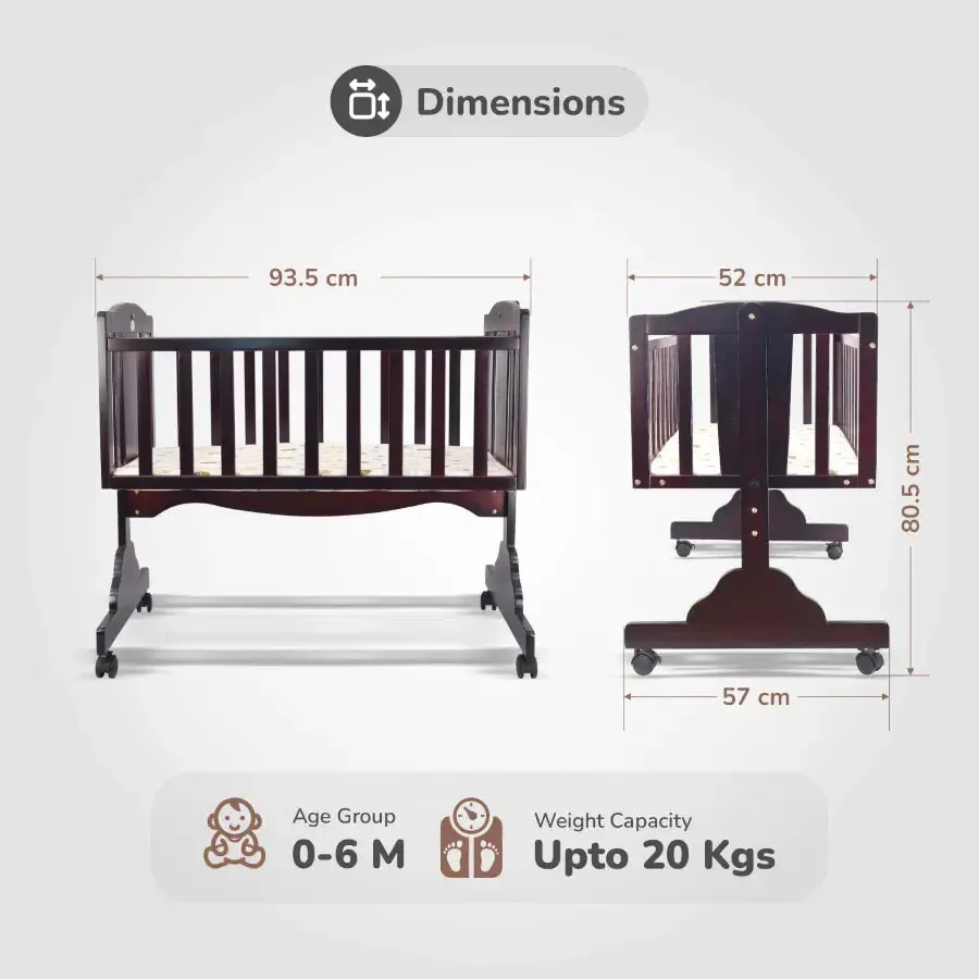 Dream Time Wooden Cradle - Swing & Wheel Lock, High Quality Pine Wood, Scratch Resistant - Image 8
