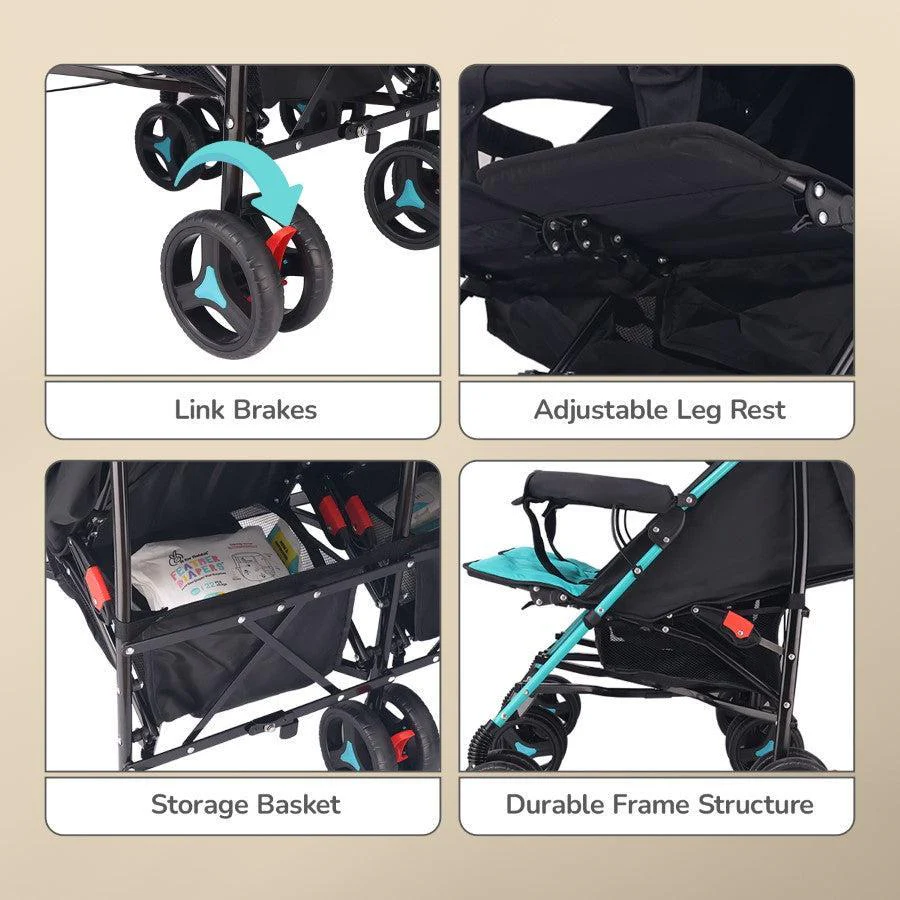 Ginny and Johnny Baby Stroller With Personalized Name Plate - Blue Black - Image 6