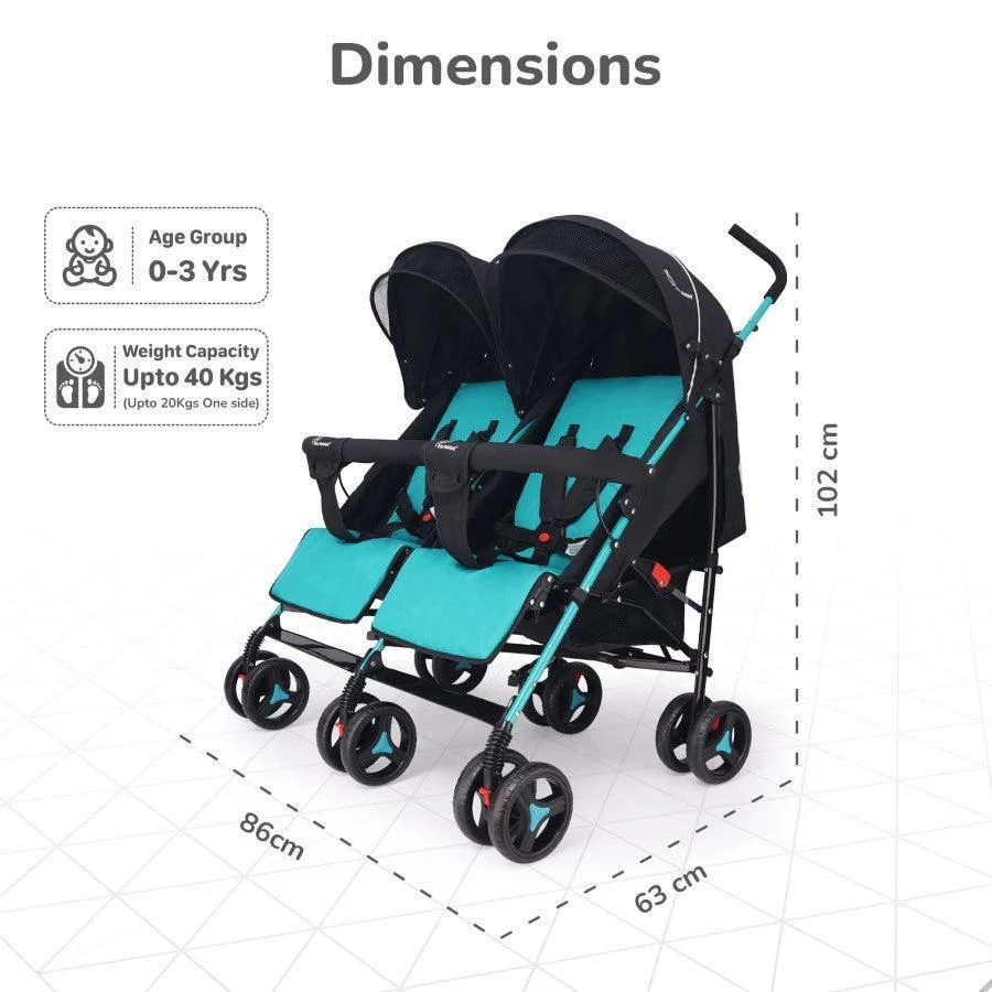 Ginny and Johnny Baby Stroller With Personalized Name Plate - Blue Black - Image 9