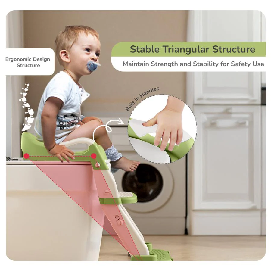 Hilltop Trainer 2-In-1 Step Stool And Potty Seat For Kids With Adjustable Height - Green White - Image 5