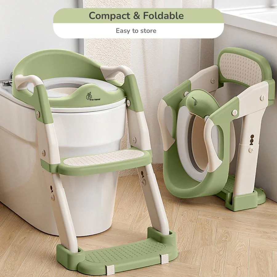 Hilltop Trainer 2-In-1 Step Stool And Potty Seat For Kids With Adjustable Height - Green White - Image 6