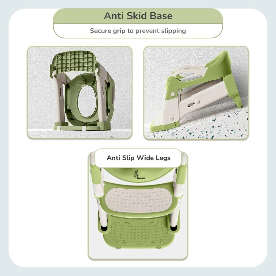 Hilltop Trainer 2-In-1 Step Stool And Potty Seat For Kids With Adjustable Height - Green White - Image 7