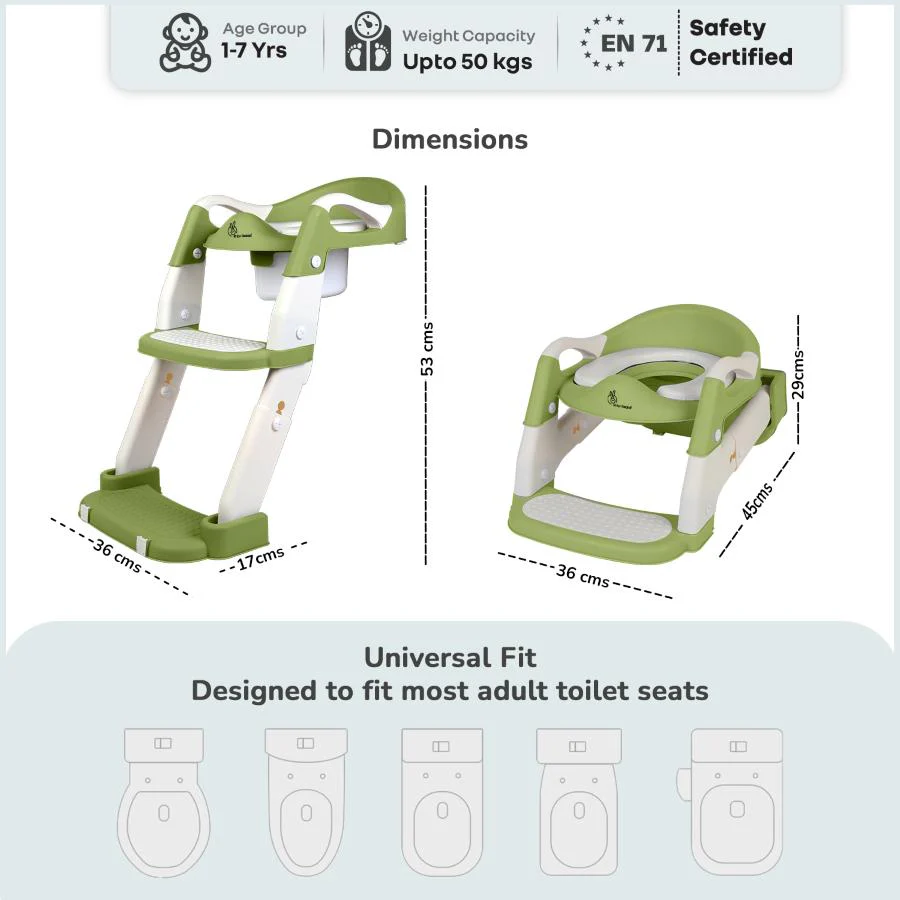 Hilltop Trainer 2-In-1 Step Stool And Potty Seat For Kids With Adjustable Height - Green White - Image 9