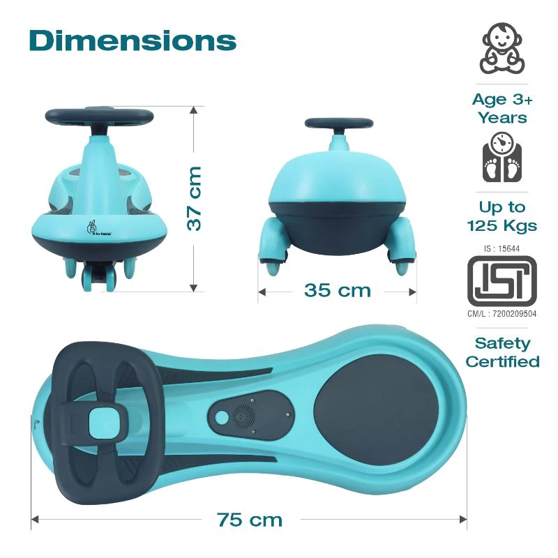 Iya Iya Drift Swing Car - Inbuilt Music, Scratch Free PU Led Wheels, Up to 125 Kgs Capacity - Image 20