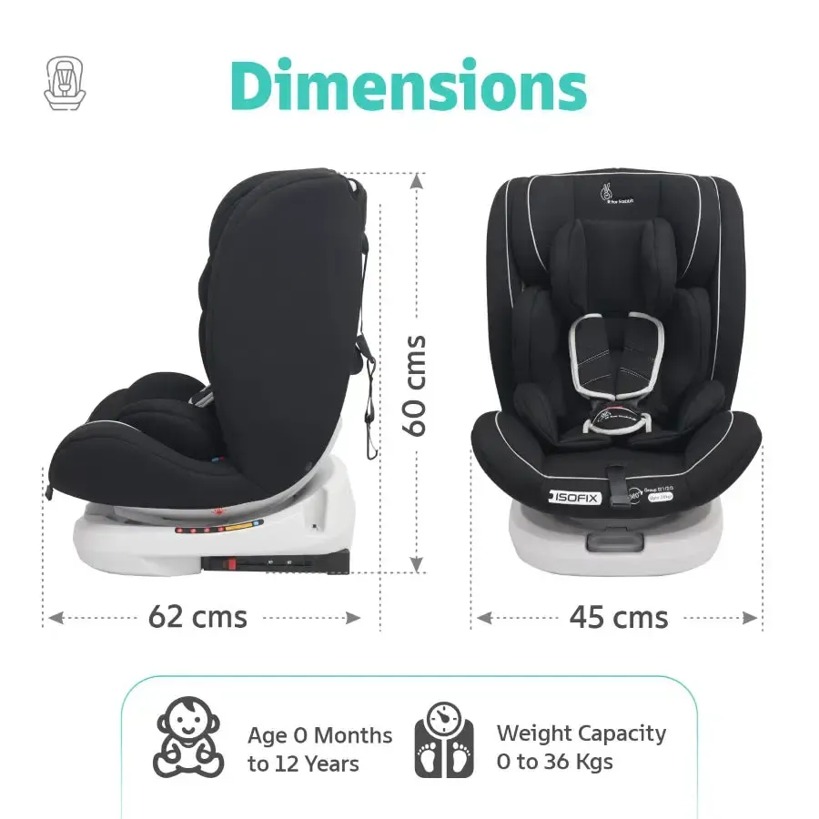 Jack N Jill Grand ISOFIX Car Seat For Kids 0 To 12 Years With Safety Harness - Pure Black - Image 8