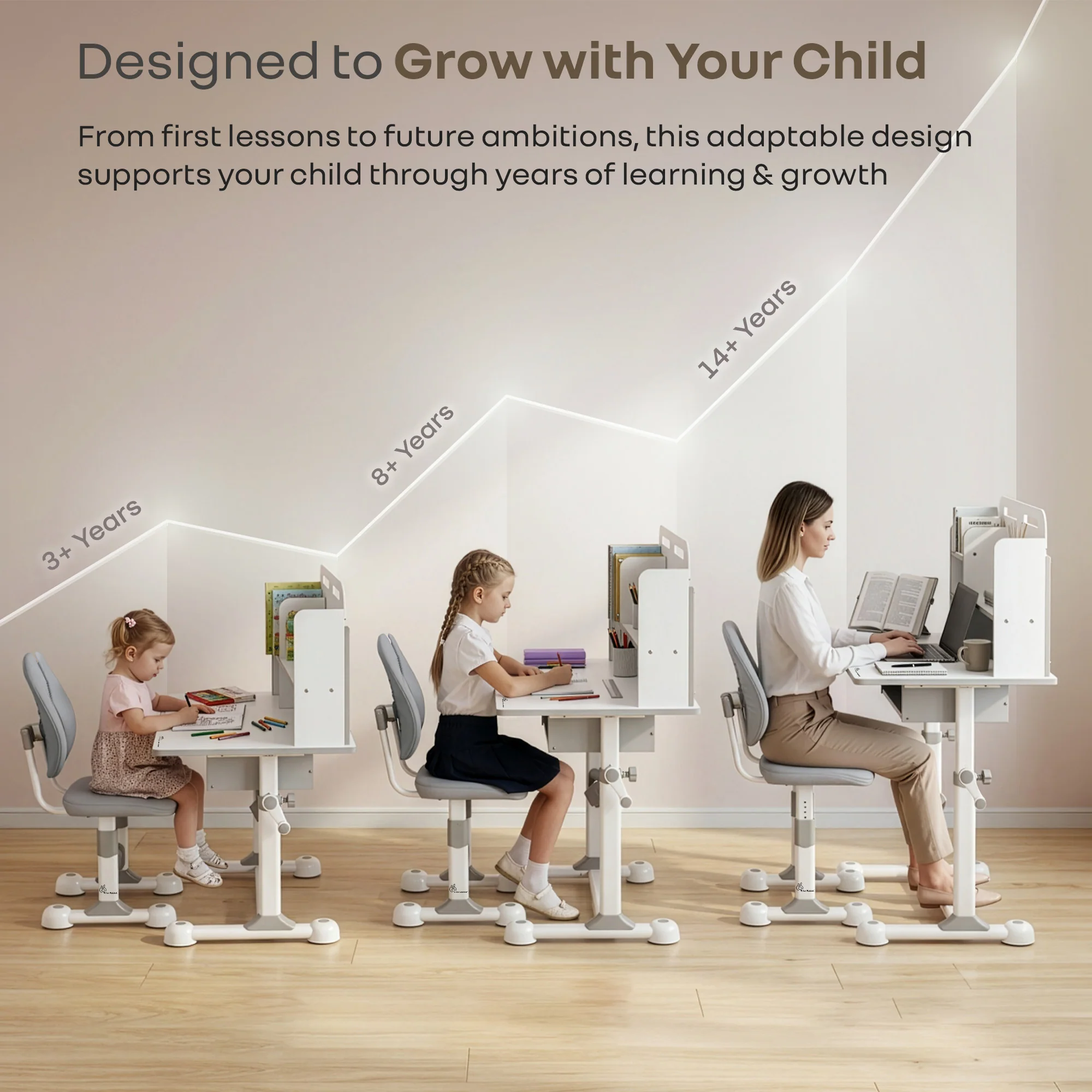 Kiddie Grow Flex Adjustable Kids Study Table with Chair – Ergonomic Desk with Storage Shelves, Drawer, Spacious Tabletop & Height Adjustment for Growing Kids (3–15 Years) - Image 3