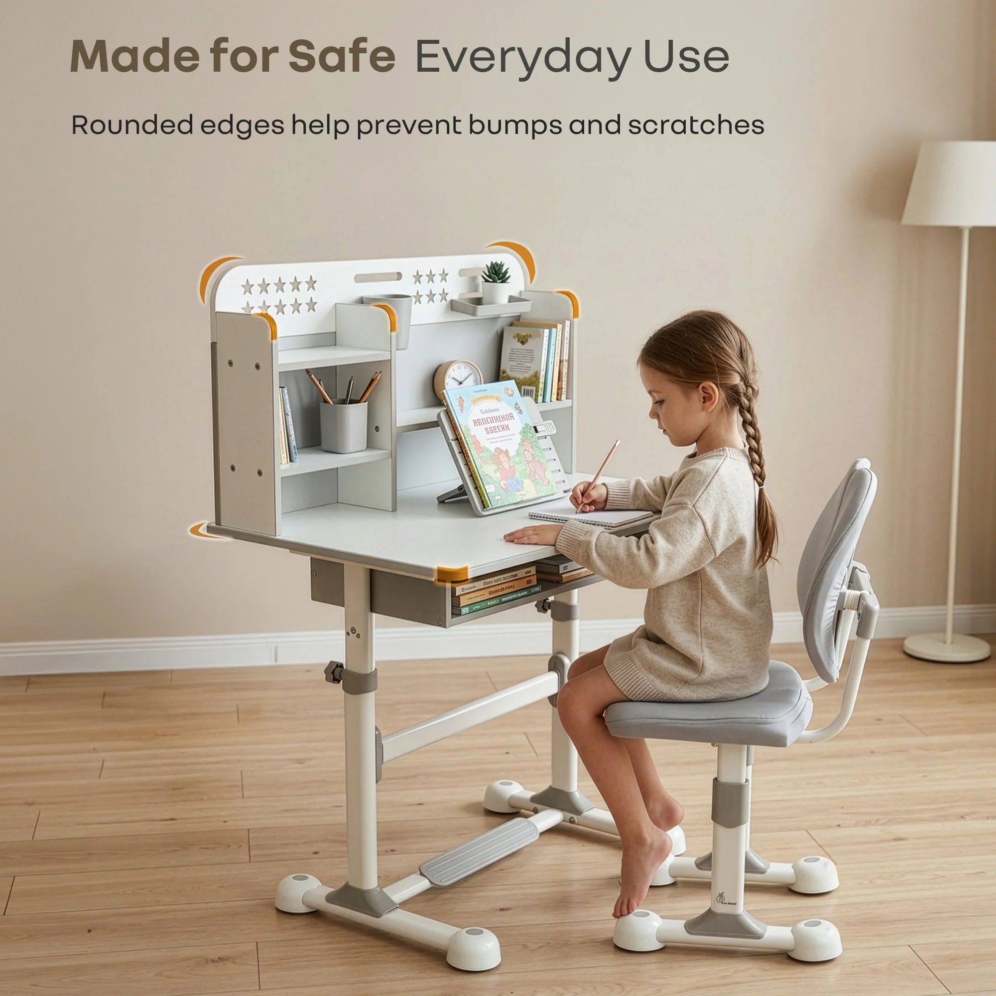 Kiddie Grow Flex Adjustable Kids Study Table with Chair – Ergonomic Desk with Storage Shelves, Drawer, Spacious Tabletop & Height Adjustment for Growing Kids (3–15 Years) - Image 6
