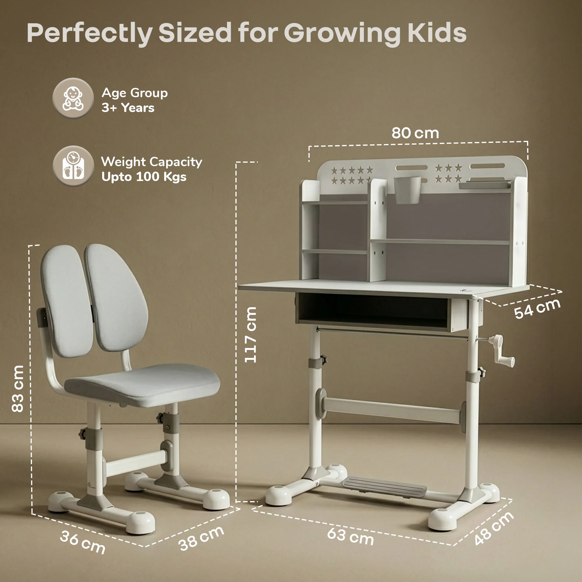 Kiddie Grow Flex Adjustable Kids Study Table with Chair – Ergonomic Desk with Storage Shelves, Drawer, Spacious Tabletop & Height Adjustment for Growing Kids (3–15 Years) - Image 9
