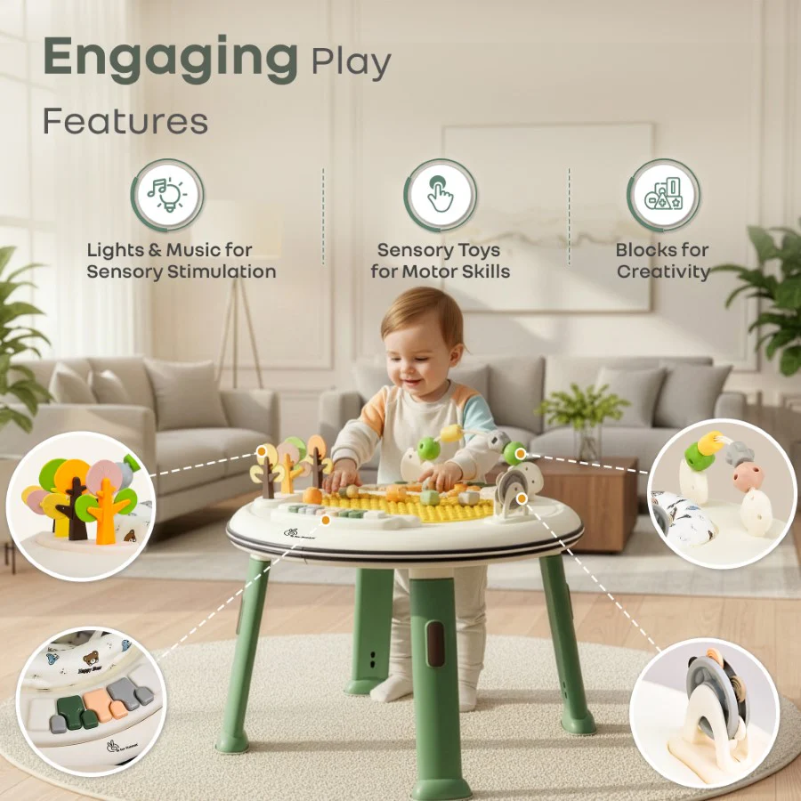 Little Feet Hopper 2-in-1 Baby Walker Cum Activity Table - Green White - Image 3