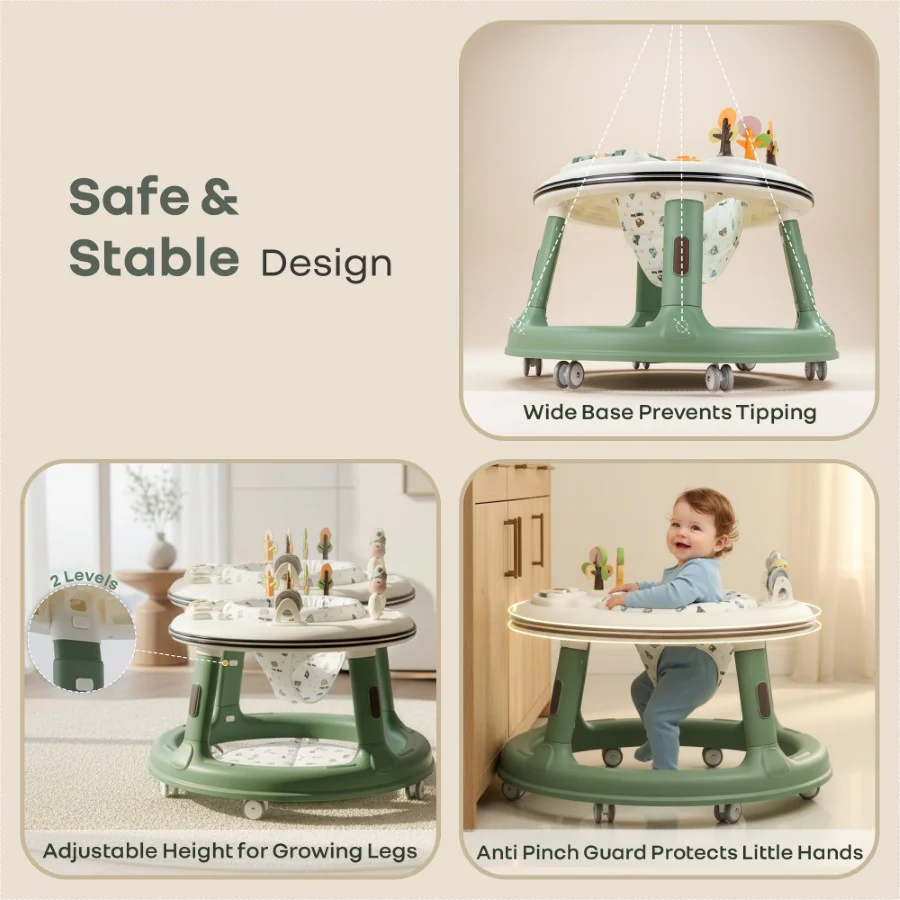 Little Feet Hopper 2-in-1 Baby Walker Cum Activity Table - Green White - Image 5