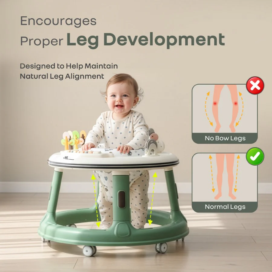 Little Feet Hopper 2-in-1 Baby Walker Cum Activity Table - Green White - Image 6