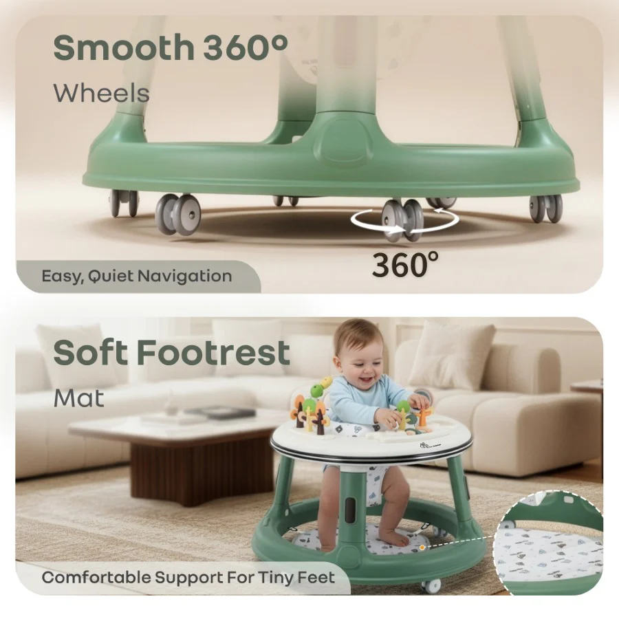 Little Feet Hopper 2-in-1 Baby Walker Cum Activity Table - Green White - Image 7