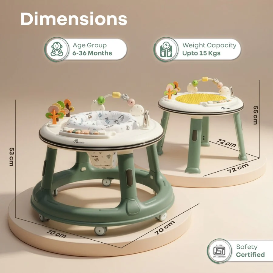 Little Feet Hopper 2-in-1 Baby Walker Cum Activity Table - Green White - Image 8