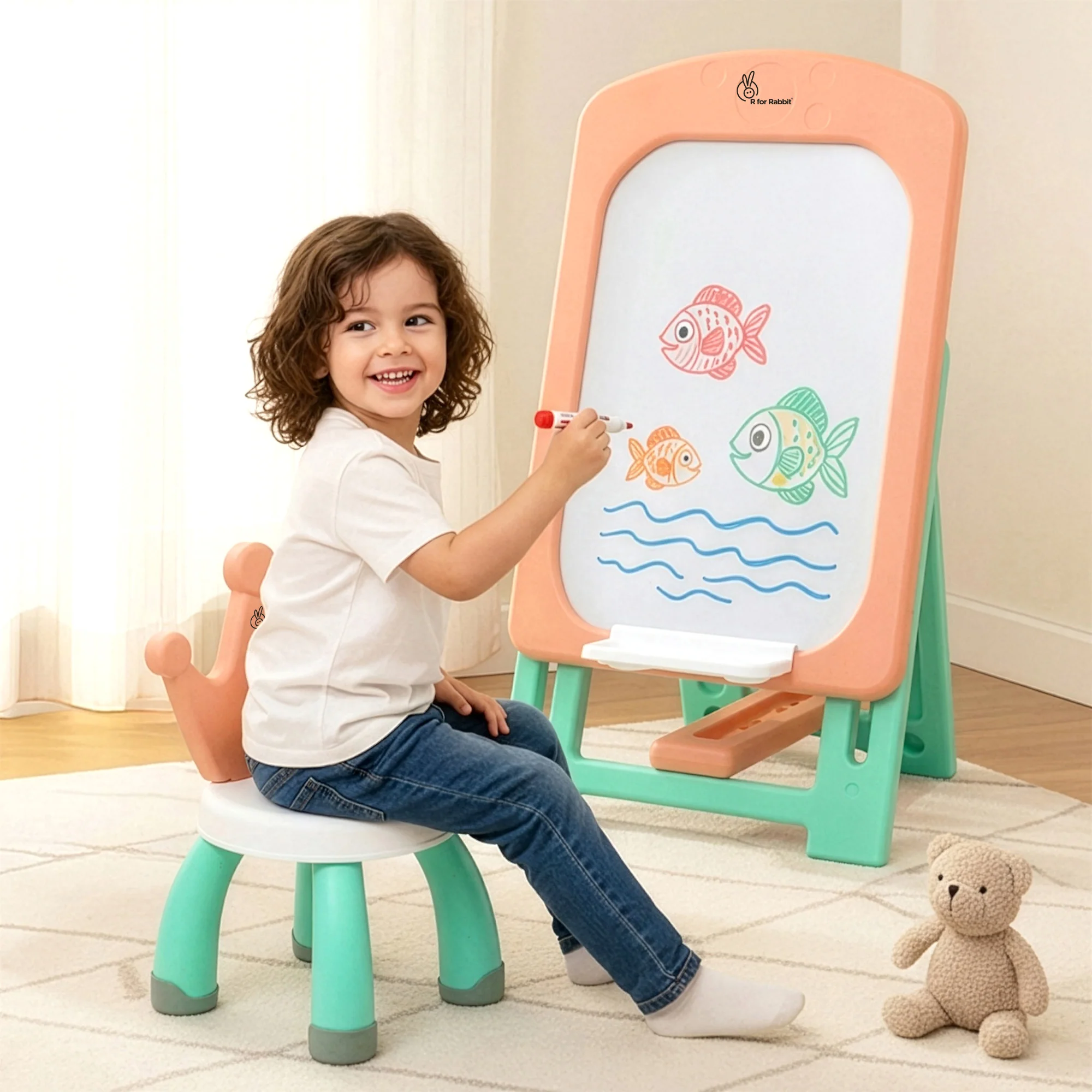 Little Genius Doodle Duo Whiteboard & Chair Set for 3–7 Years, 7-Level Height Adjustable, Foldable Study Table, Upto 40 kg - Image 10