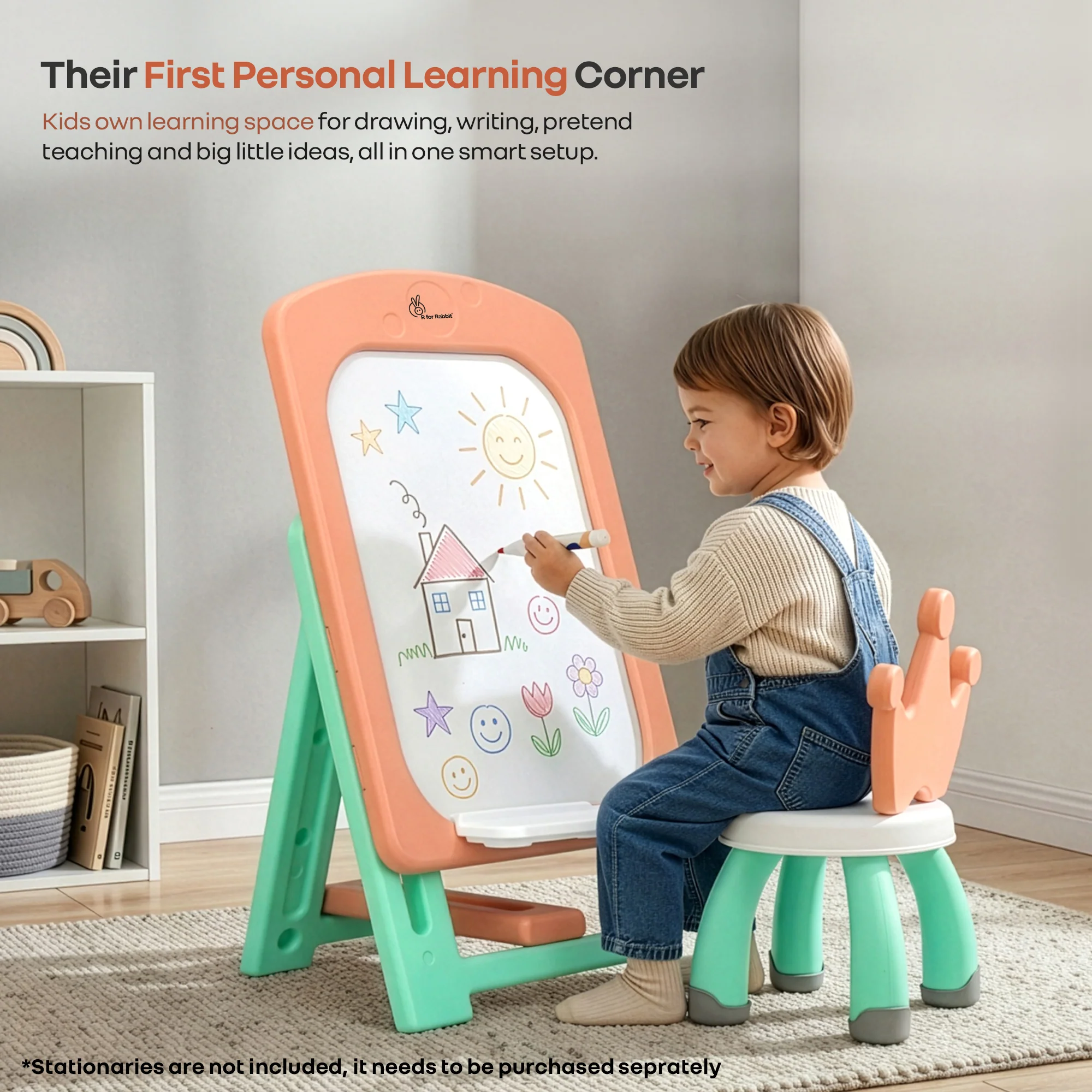 Little Genius Doodle Duo Whiteboard & Chair Set for 3–7 Years, 7-Level Height Adjustable, Foldable Study Table, Upto 40 kg - Image 11