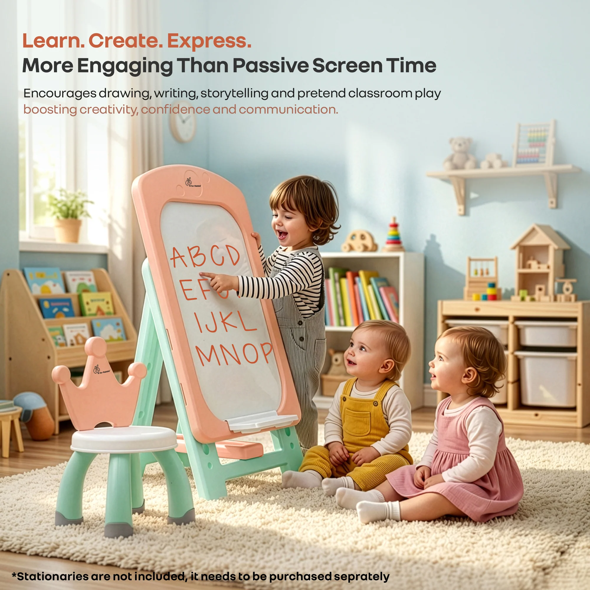 Little Genius Doodle Duo Whiteboard & Chair Set for 3–7 Years, 7-Level Height Adjustable, Foldable Study Table, Upto 40 kg - Image 13