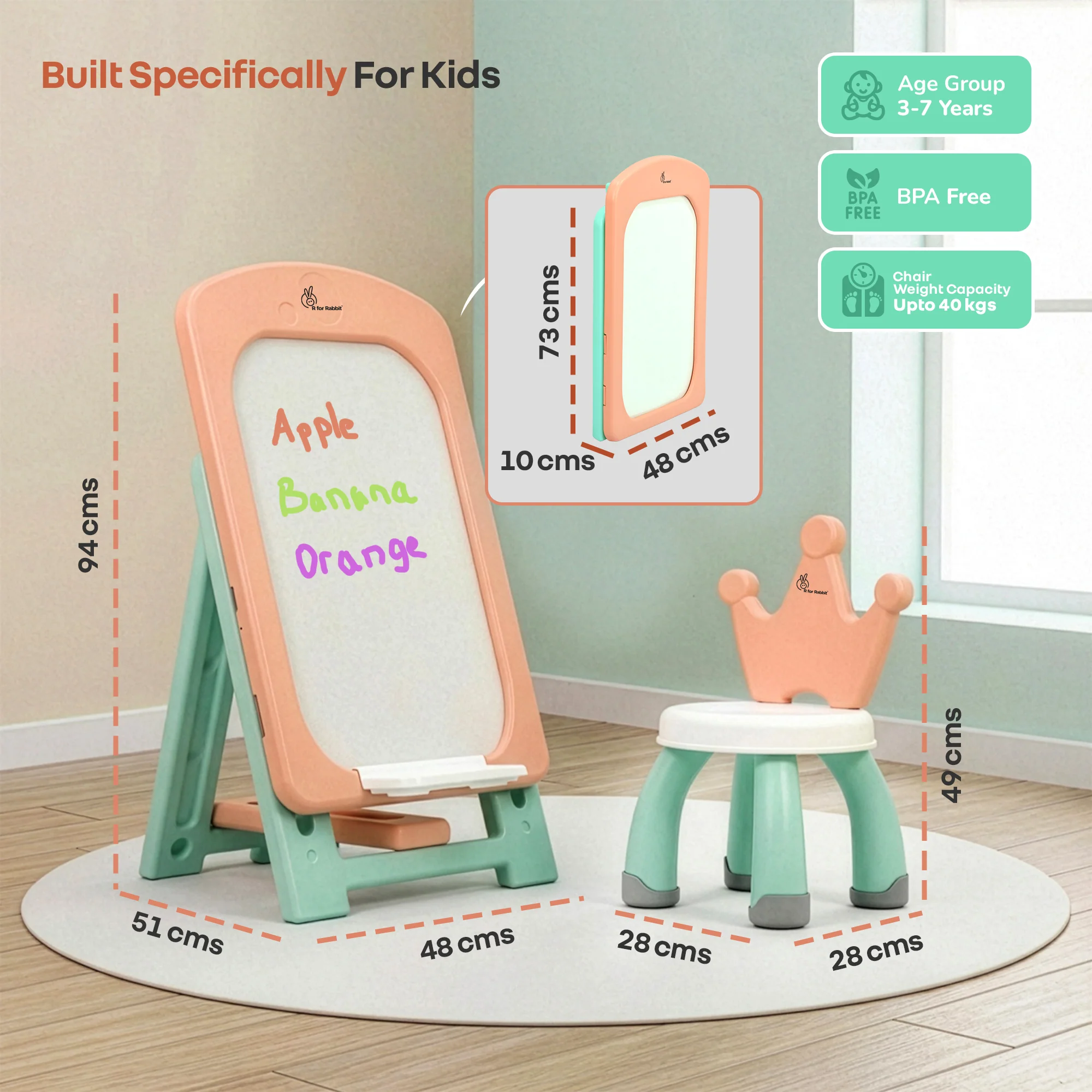 Little Genius Doodle Duo Whiteboard & Chair Set for 3–7 Years, 7-Level Height Adjustable, Foldable Study Table, Upto 40 kg - Image 18