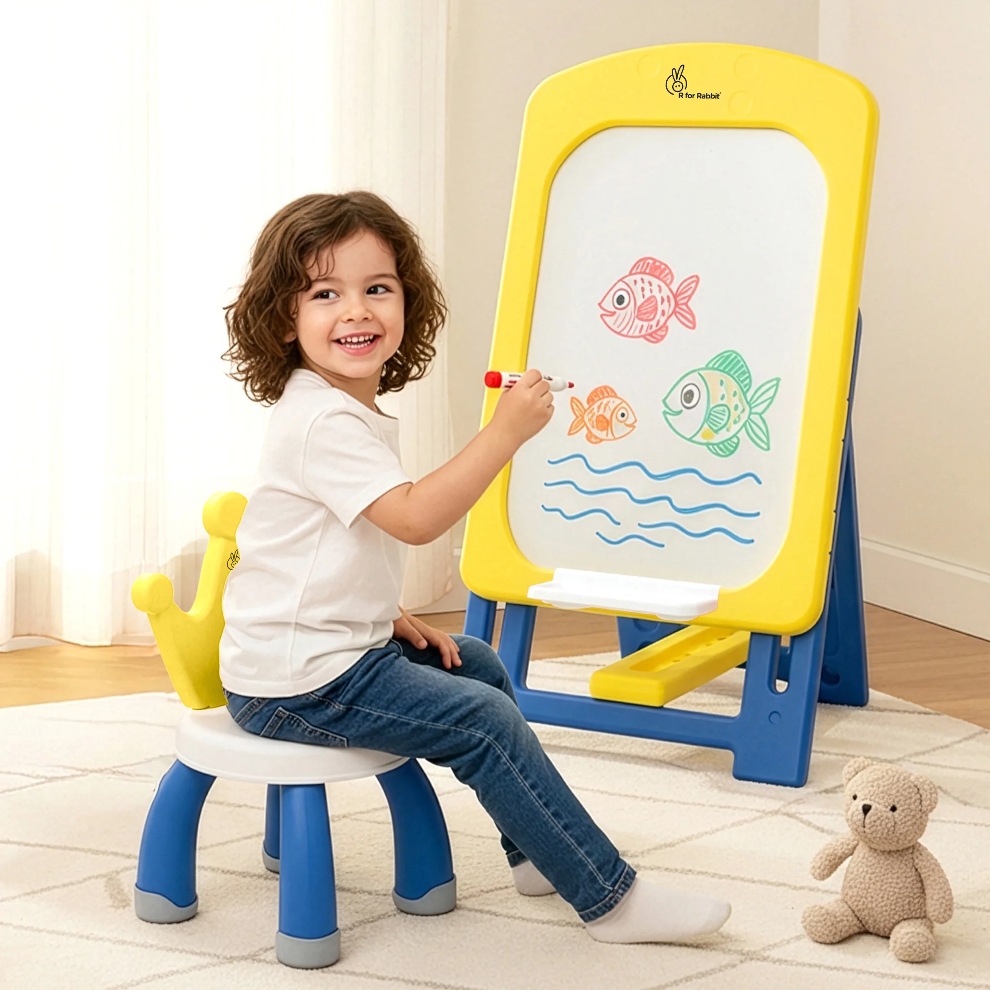 Little Genius Doodle Duo Whiteboard & Chair Set for 3–7 Years, 7-Level Height Adjustable, Foldable Study Table, Upto 40 kg - Image 19