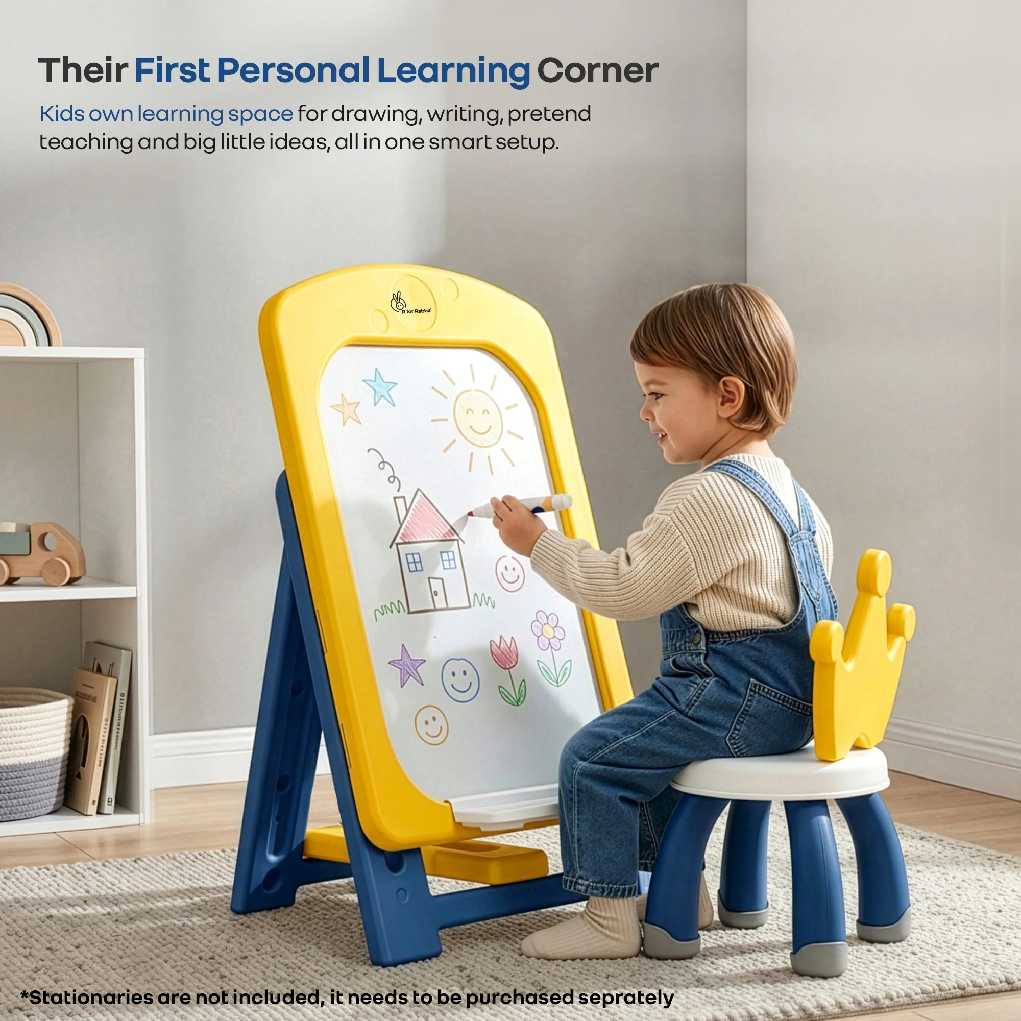 Little Genius Doodle Duo Whiteboard & Chair Set for 3–7 Years, 7-Level Height Adjustable, Foldable Study Table, Upto 40 kg - Image 20
