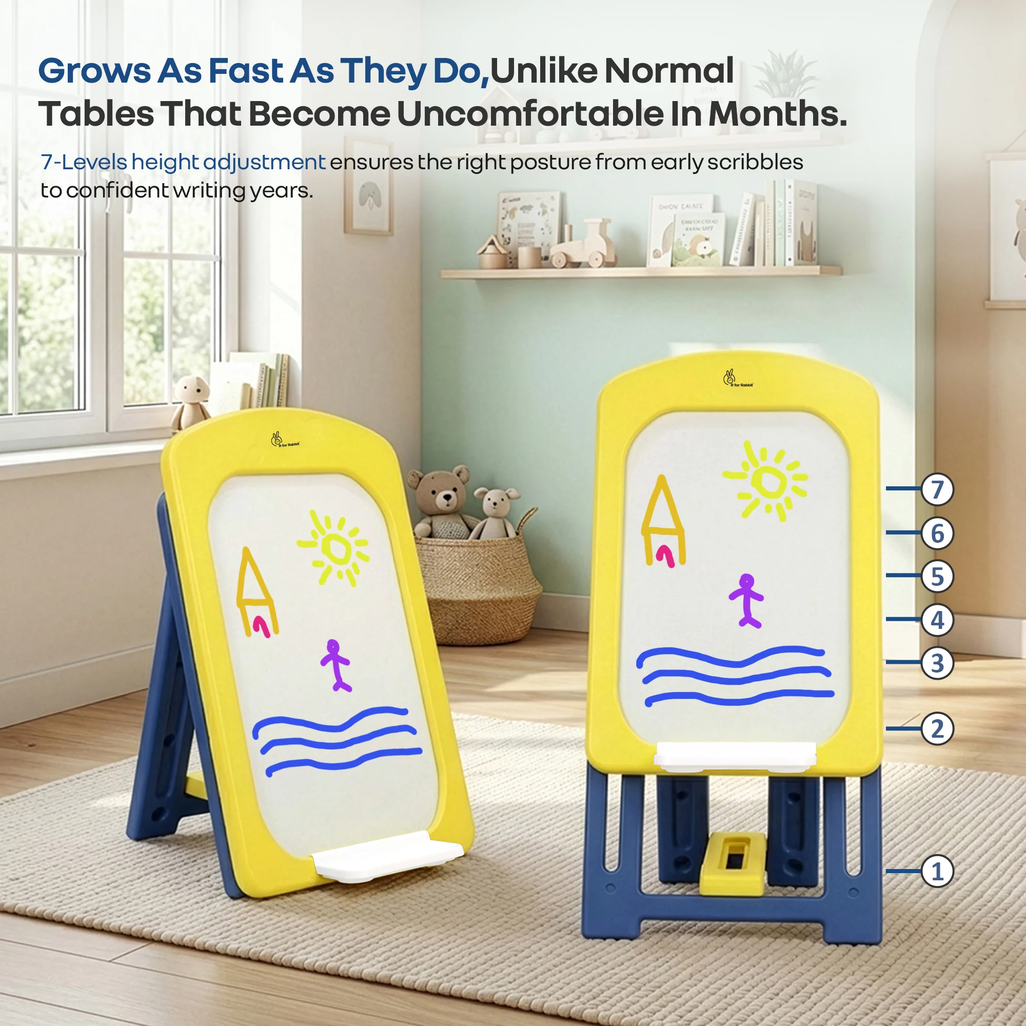 Little Genius Doodle Duo Whiteboard & Chair Set for 3–7 Years, 7-Level Height Adjustable, Foldable Study Table, Upto 40 kg - Image 21