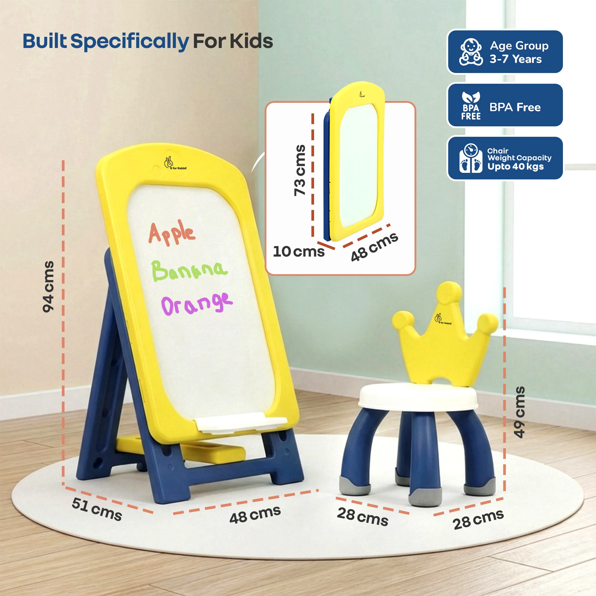 Little Genius Doodle Duo Whiteboard & Chair Set for 3–7 Years, 7-Level Height Adjustable, Foldable Study Table, Upto 40 kg - Image 27