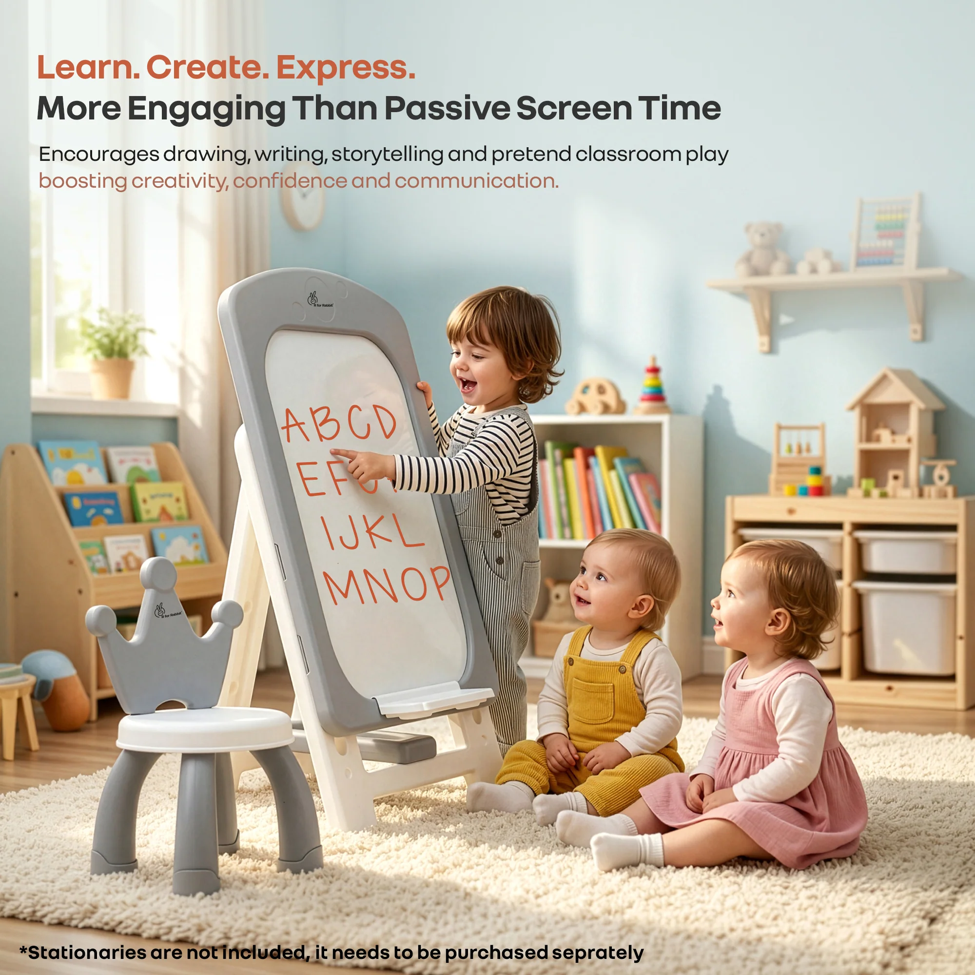 Little Genius Doodle Duo Whiteboard & Chair Set for 3–7 Years, 7-Level Height Adjustable, Foldable Study Table, Upto 40 kg - Image 4