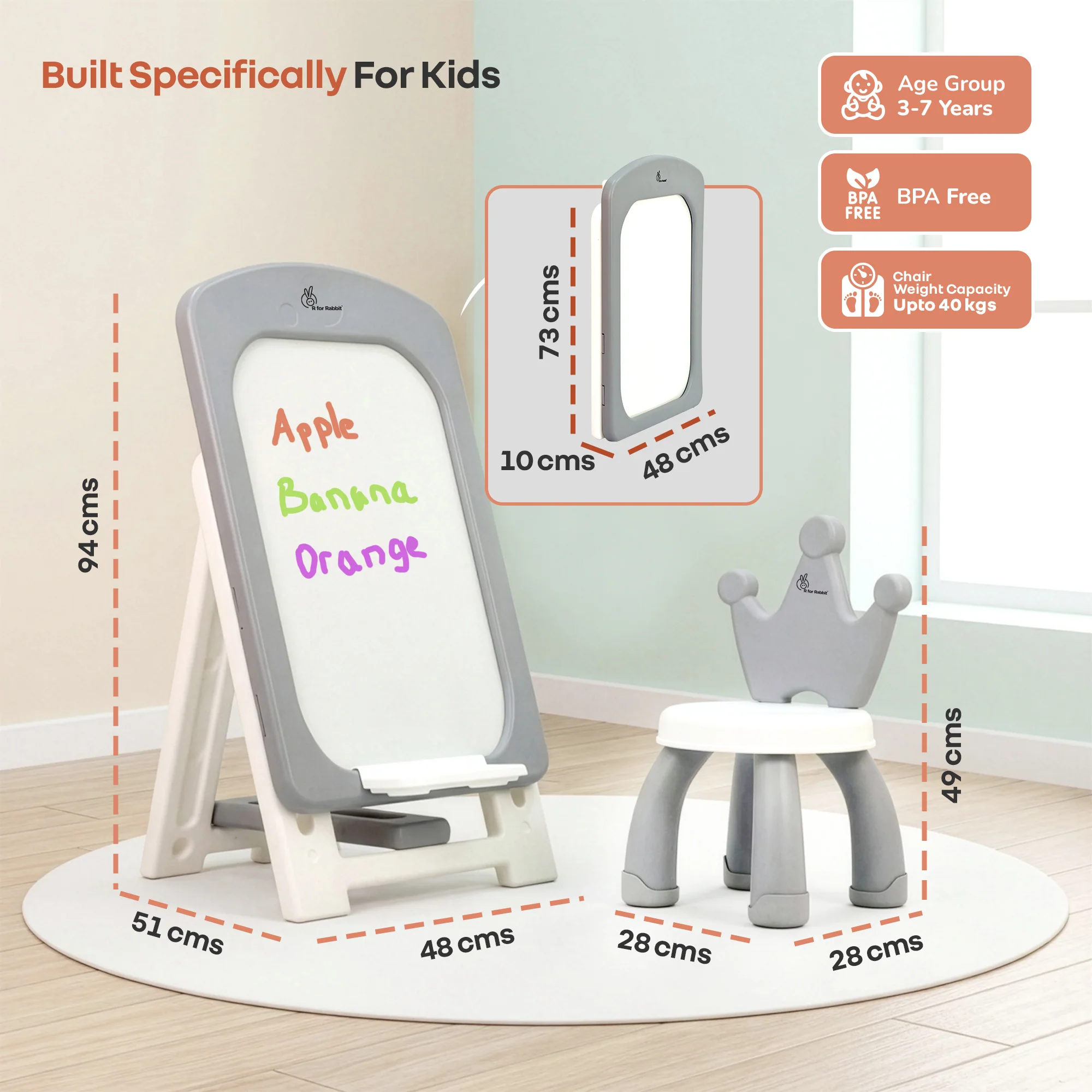 Little Genius Doodle Duo Whiteboard & Chair Set for 3–7 Years, 7-Level Height Adjustable, Foldable Study Table, Upto 40 kg - Image 9