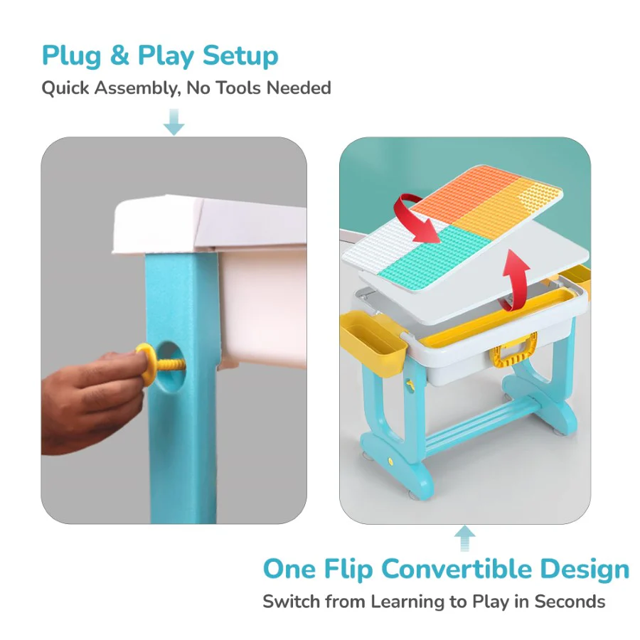 Little Genius Learner Study Table Set for Kids 4-in-1 Multifunctional Study Table With Portable, Safe & Smart Design - Image 5