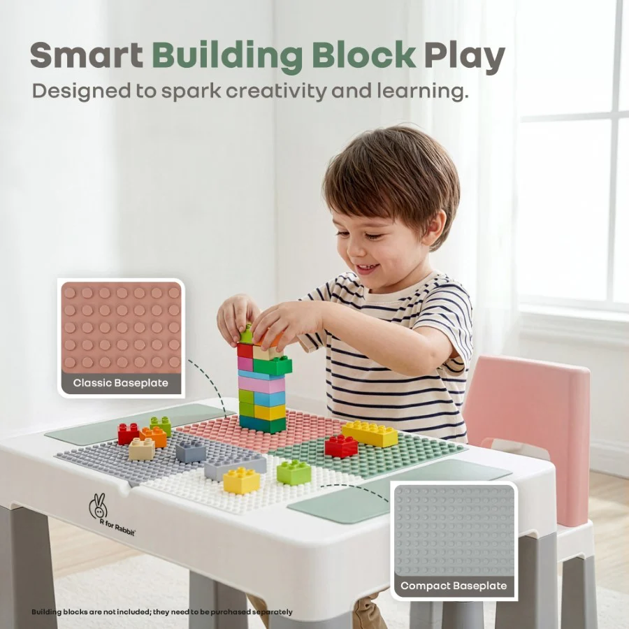 Little Genius Learner Neo Kids Table & Chair Set with Storage, Height Booster, Lego-Compatible Activity Table & Safety Rounded Edges (3–7 Years) - Image 3