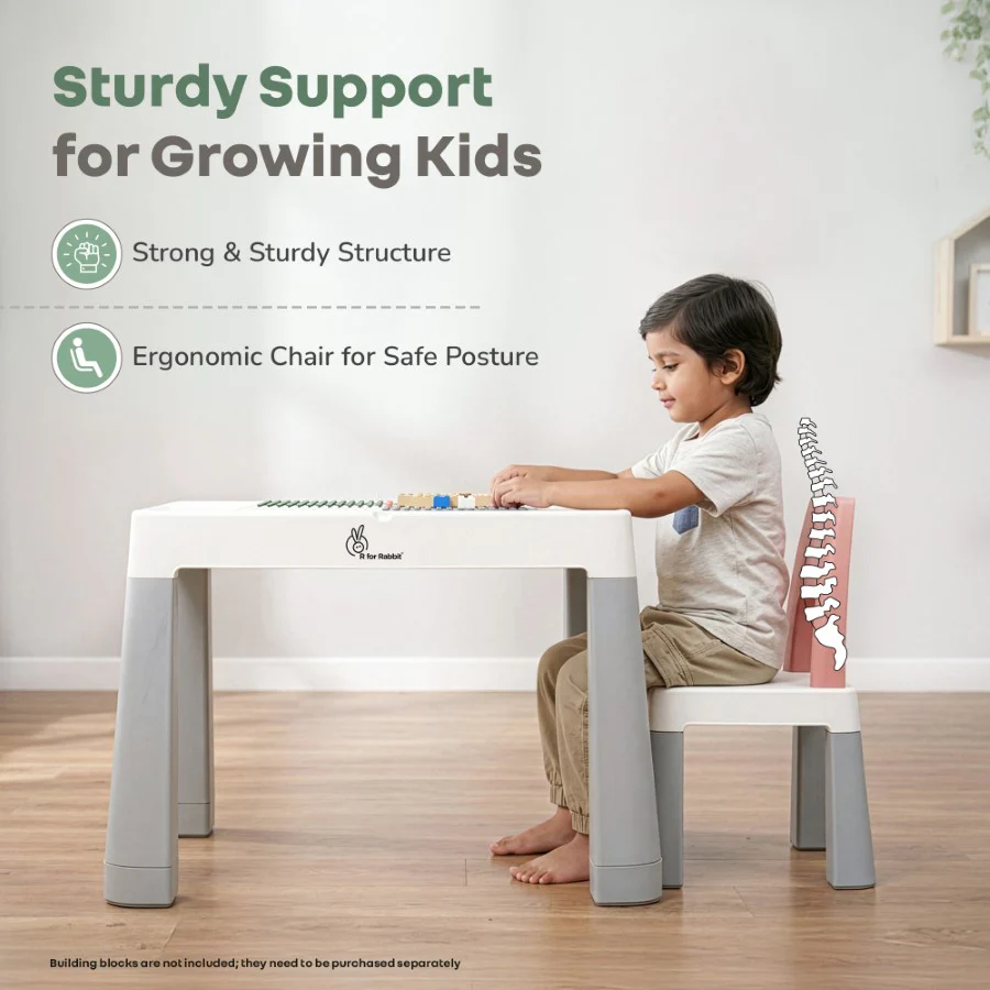 Little Genius Learner Neo Kids Table & Chair Set with Storage, Height Booster, Lego-Compatible Activity Table & Safety Rounded Edges (3–7 Years) - Image 5
