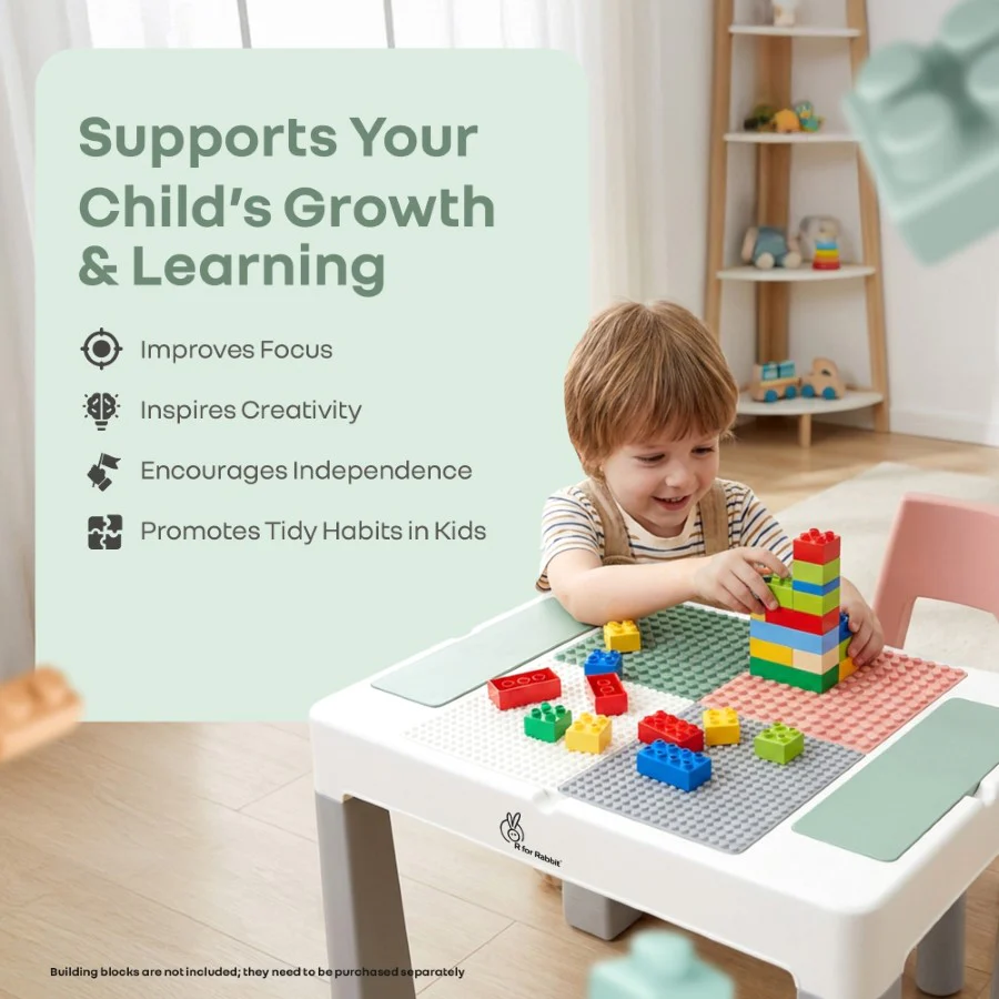 Little Genius Learner Neo Kids Table & Chair Set with Storage, Height Booster, Lego-Compatible Activity Table & Safety Rounded Edges (3–7 Years) - Image 7
