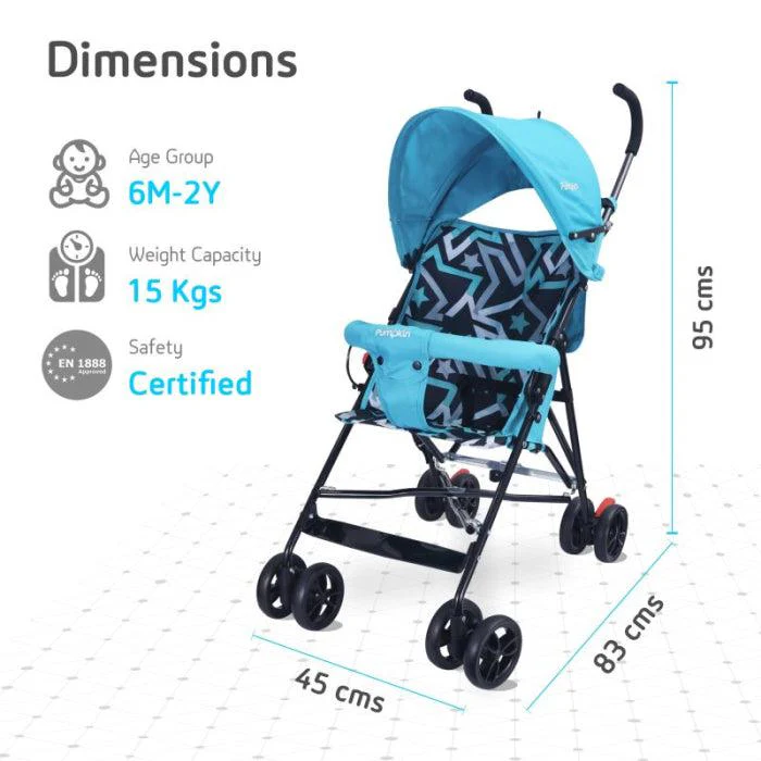 Kiddie Kingdom Buggy Stroller Fully Adjustable Canopy, Compact Umbrella Fold, Rear Brakes - Blue - Image 5