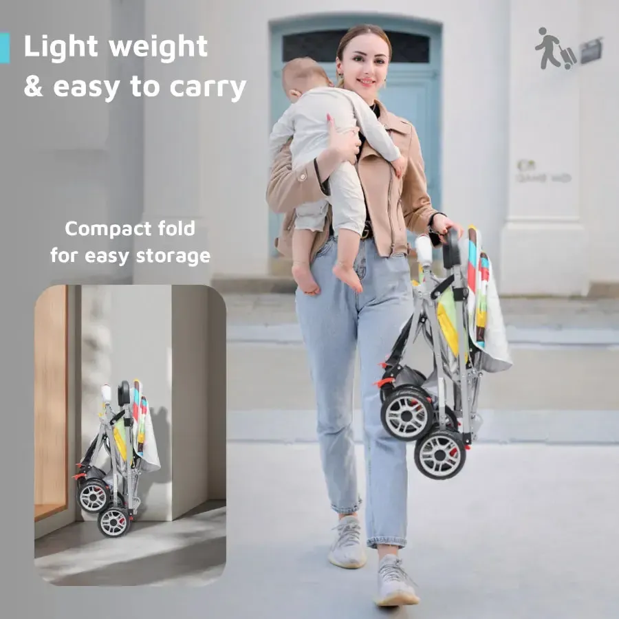 Lollipop Lite Stroller Travel Friendly, Easy To Fold, Reversible Handle, Wheel Lock, Adjustable Leg Rest - Rainbow - Image 3