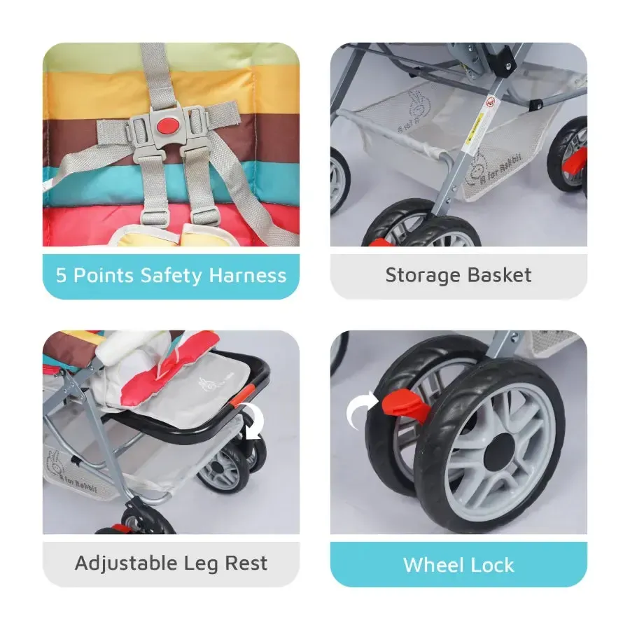 Lollipop Lite Stroller Travel Friendly, Easy To Fold, Reversible Handle, Wheel Lock, Adjustable Leg Rest - Rainbow - Image 5