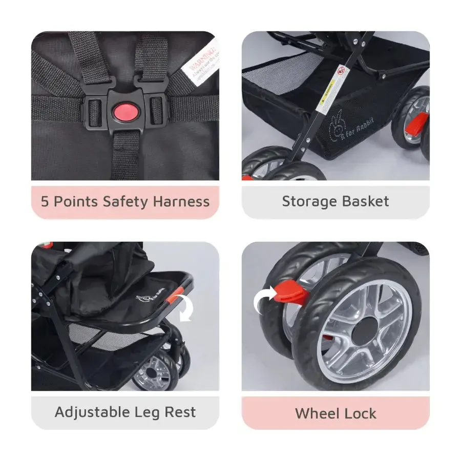 Lollipop Lite Stroller Travel Friendly, Easy To Fold, Reversible Handle, Wheel Lock, Adjustable Leg Rest - Black Multi - Image 4