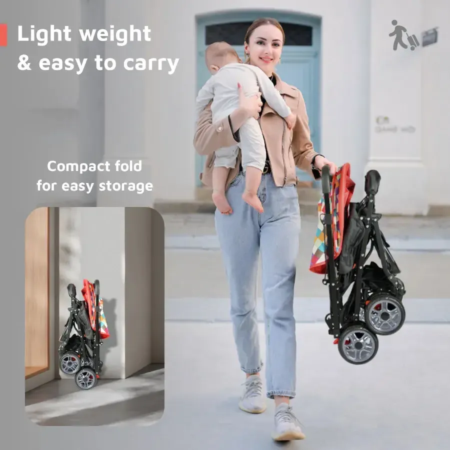 Lollipop Lite Stroller Travel Friendly, Easy To Fold, Reversible Handle, Wheel Lock, Adjustable Leg Rest - Black Multi - Image 5