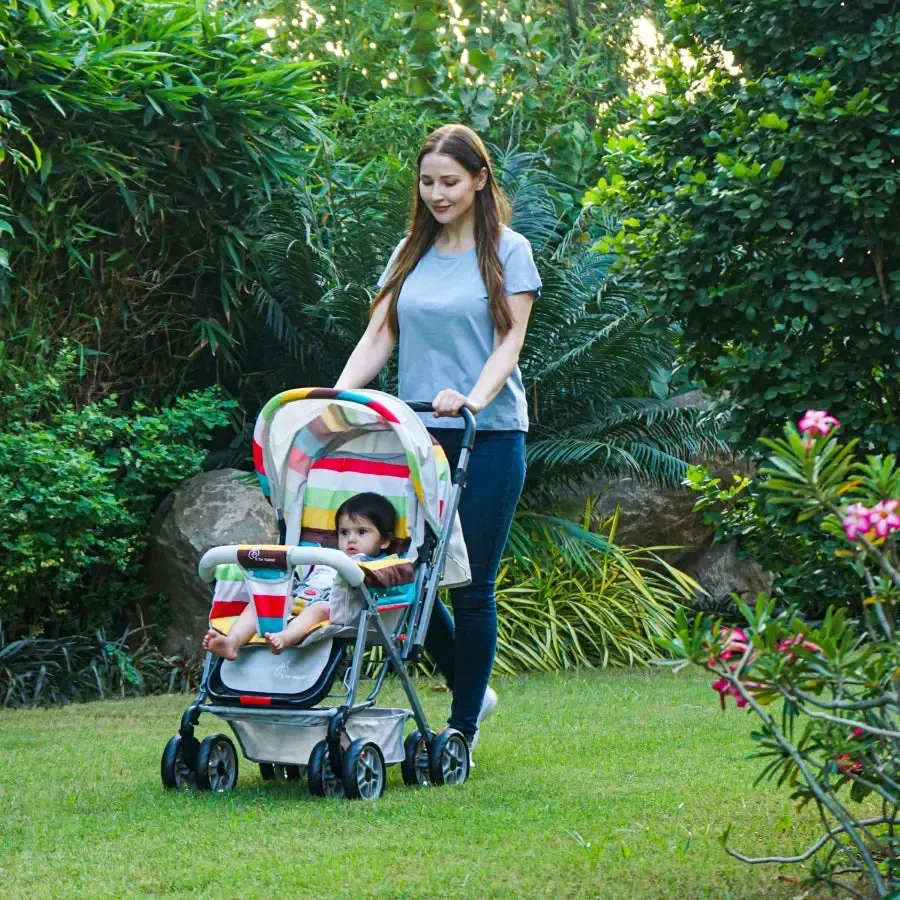Lollipop Lite Stroller Travel Friendly, Easy To Fold, Reversible Handle, Wheel Lock, Adjustable Leg Rest - Black Stripes - Image 3