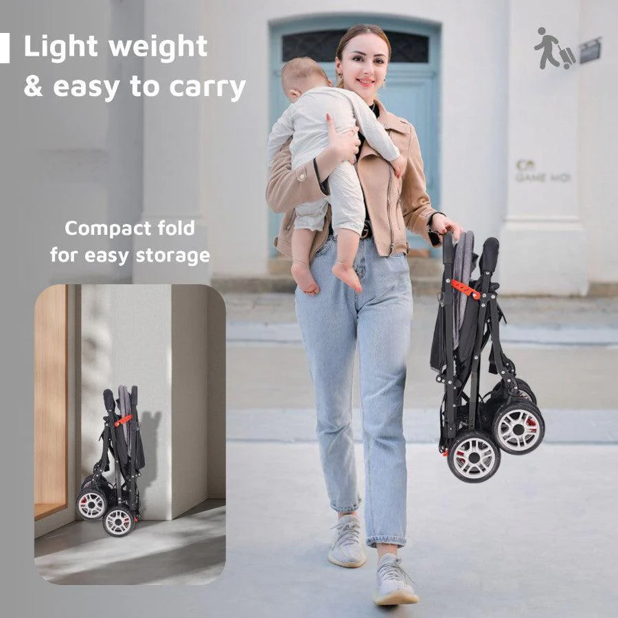 Lollipop Lite Stroller Travel Friendly, Easy To Fold, Reversible Handle, Wheel Lock, Adjustable Leg Rest - Black Stripes - Image 4