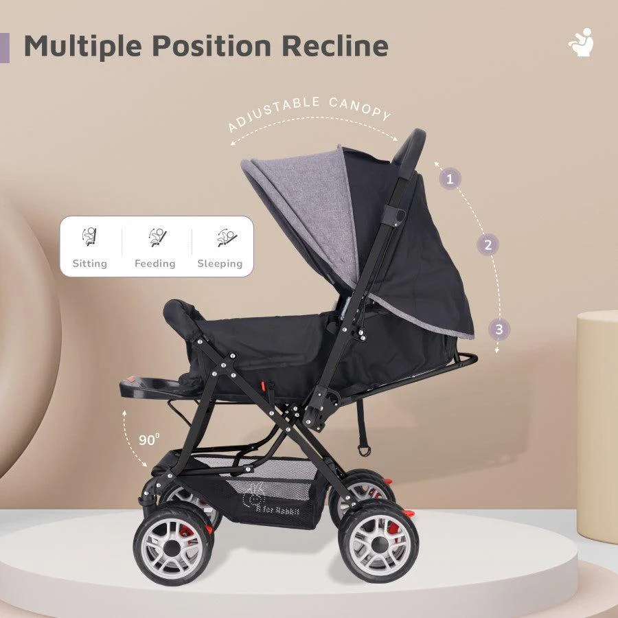 Lollipop Lite Stroller Travel Friendly, Easy To Fold, Reversible Handle, Wheel Lock, Adjustable Leg Rest - Black Stripes - Image 5