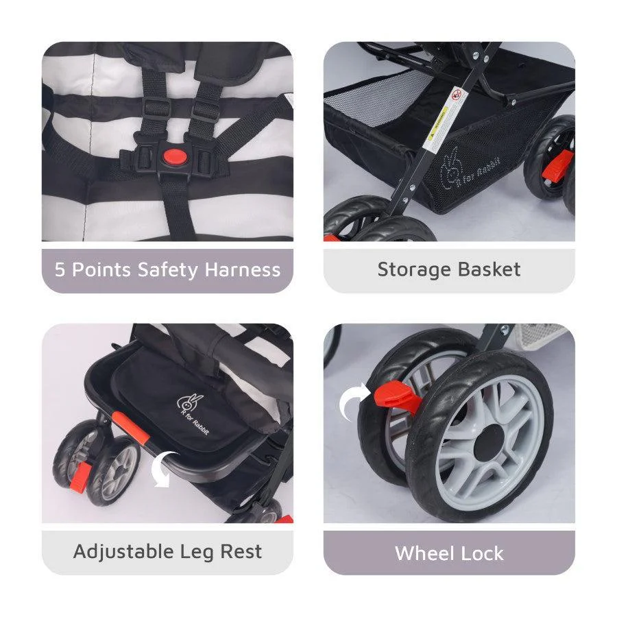 Lollipop Lite Stroller Travel Friendly, Easy To Fold, Reversible Handle, Wheel Lock, Adjustable Leg Rest - Black Stripes - Image 6