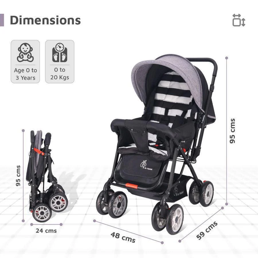 Lollipop Lite Stroller Travel Friendly, Easy To Fold, Reversible Handle, Wheel Lock, Adjustable Leg Rest - Black Stripes - Image 7