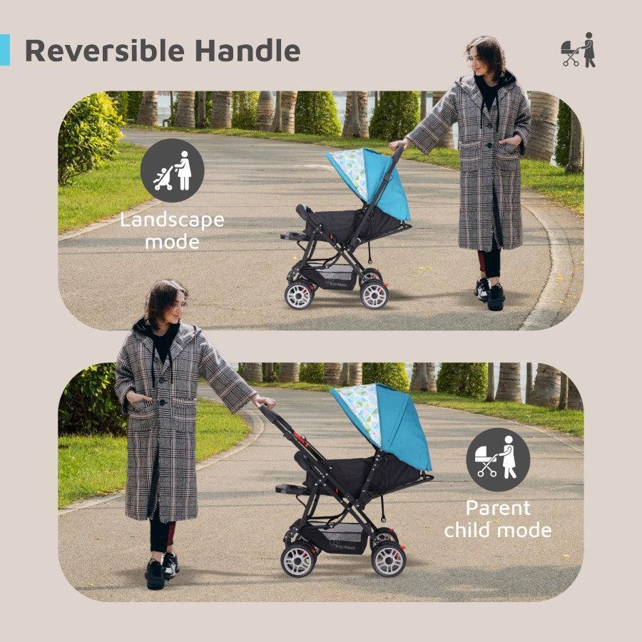 Lollipop Lite Stroller Travel Friendly, Easy To Fold, Reversible Handle, Wheel Lock, Adjustable Leg Rest - Blue Abstract - Image 3