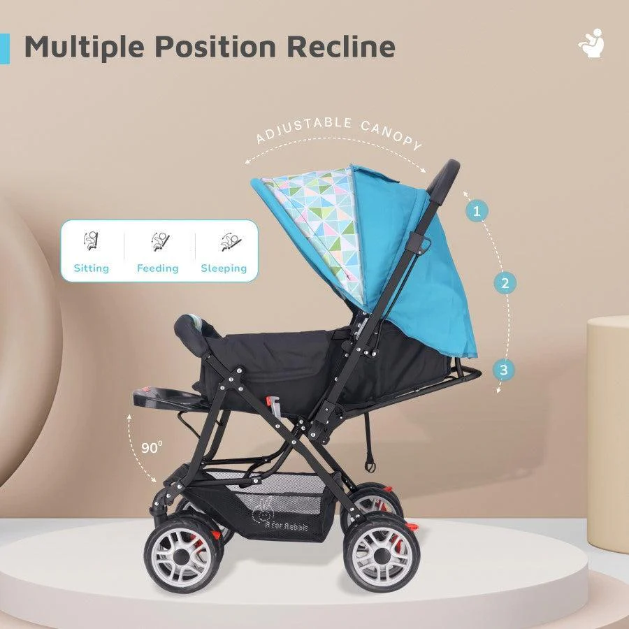 Lollipop Lite Stroller Travel Friendly, Easy To Fold, Reversible Handle, Wheel Lock, Adjustable Leg Rest - Blue Abstract - Image 4