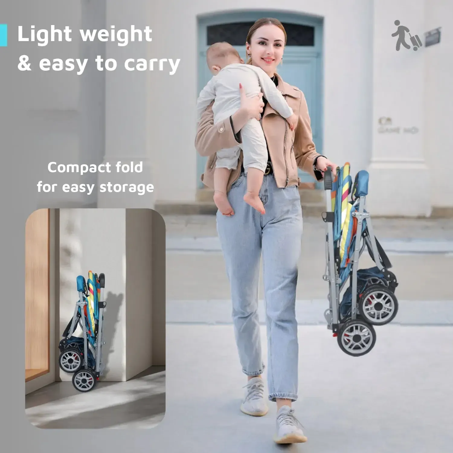 Lollipop Lite Stroller Travel Friendly, Easy To Fold, Reversible Handle, Wheel Lock, Adjustable Leg Rest - Multicolor - Image 3