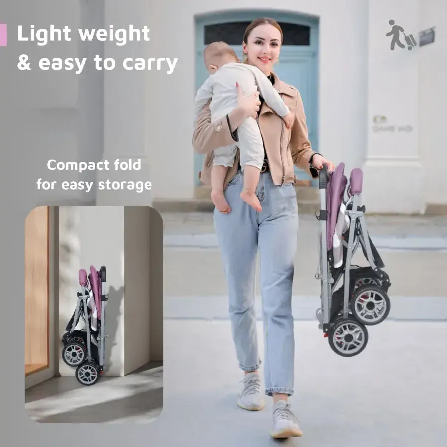 Lollipop Lite Stroller Travel Friendly, Easy To Fold, Reversible Handle, Wheel Lock, Adjustable Leg Rest - Purple - Image 3