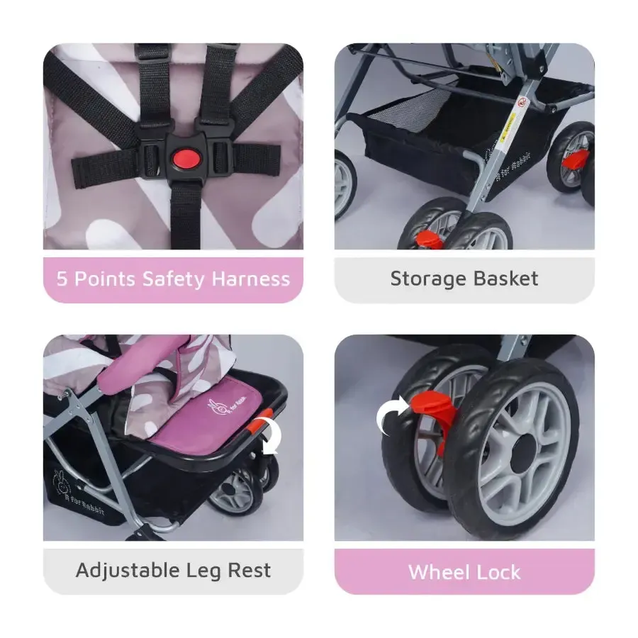 Lollipop Lite Stroller Travel Friendly, Easy To Fold, Reversible Handle, Wheel Lock, Adjustable Leg Rest - Purple - Image 5