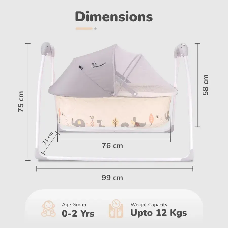 Lullabies Cradle - Auto Swing With Remote Control, 16 In-Built Soothing Music Tunes, Mosquito Net Baby Cradle, 3-Point Safety, Swing Lock - Image 15